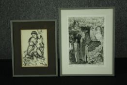 An etching, 'Novella', a fantasy landscape with figures and a butterfly, numbered and signed in