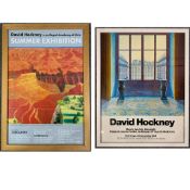 Two David Hockney exhibition posters: Louvre 1974 and Royal Academy 1999, framed and glazed. H.