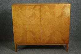 Linen cabinet, mid 20th century satin birch, stamp to the reverse side. H.115 W.130 D.42cm.
