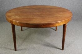 Dining table, mid century teak with two extra leaves. H.73 W.300 D.150cm. (ext). Dia. (without