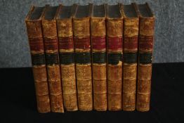 Alexander Chalmers, The Plays of Shakespeare, 1865, a set of eight leather bound volumes. H.23 W.