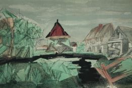 Jacques Villon (1875-1963), a lithograph, landscape, signed and numbered 10/80, framed and glazed.