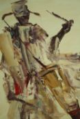 A framed and glazed acrylic study of a musician, signed Samkobee. H.54 W.42cm.