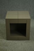 A contemporary cube form side table. H.50 W.50 D.50cm.