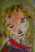 A framed and glazed etching, portrait of a young girl, indistinctly inscribed and signed in