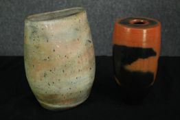 Two art pottery glazed vases. H.21cm. (largest).