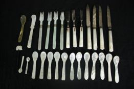 Various Chinese mother of pearl cutlery items. L.20cm. (largest).