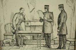 A 19th century pencil drawing, interior scene with figures. H.26 W.32cm.