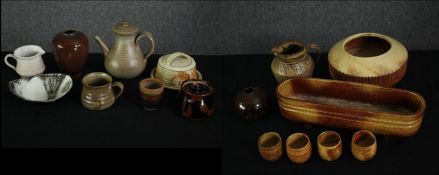An extensive miscellaneous collection of stoneware items; cups, bowls coffee pot etc. H.19cm. (