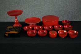 A collection of Chinese lacquered wares, bowls, boxes etc. H.12 Dia.25cm. (largest).