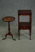 A 19th century mahogany occasional table with satinwood inlay and a Georgian mahogany lamp table.