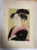 Kitagawa Utamaro, Japanese (1753 - 1806), Japanese style print of a geisha. Unframed.