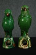 A pair of late 19th century Chinese Sancai parrots. H.23cm. (each).