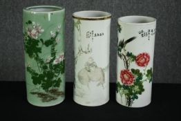 Three various Chinese hat stand vases, 19th century and later, marks to underside. H.31cm. (