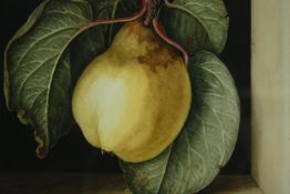 A framed and glazed watercolour, fruit study, monogrammed with label to the reverse Jenny Barron: