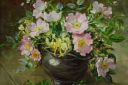 Anne Cotterill (1933-2010), oil on board, still life of flowers in a vase, signed. H.31 W.37cm.