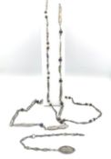 A collection of white metal jewellery (tests as silver), including a long abstract silver, jade