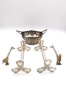 A collection of silver and silver plate, including a pair Victorian silver plated knife rests with