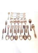 A collection of twenty two pieces of silver cutlery, including a set of five Georgian tea spoons
