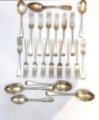 A collection of silver cutlery, to include a set of nine salad forks, five dinner forks and a pair