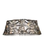 A Liberty and Co Arts and Crafts pierced hammered silver nurses belt buckle. Hallmarked L&Co,
