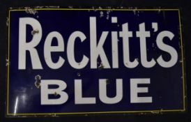 A vintage enamel advertising sign; Reckitt's Blue. H.59 W.97cm