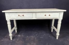A late 19th century two drawer side table, later painted. H.78 W.137 D.59cm