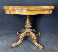 Card table, Victorian burr walnut with foldover action. H.75 W.91 D.46 open D.91cm