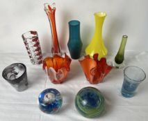A mixed collection of mid century studio glass.