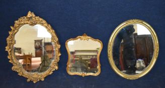A collection of three gilt framed wall mirrors. Largest H.66 W.48cm.