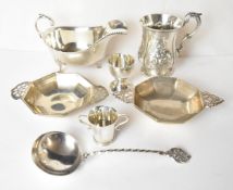 A pair of English hallmarked silver quaiches and four other similar hallmarked items along with a
