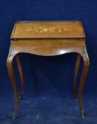 Bureau de Dame, 19th century rosewood with profuse floral satinwood inlay and ormolu mounts on