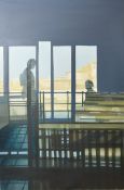 Acrylic on canvas, contemporary interior study, signed Hannah Davies to the reverse and titled Diced