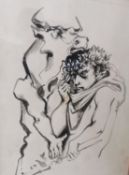 Michael Ayrton (1921-1975), ink on paper portrait study: Penthius and Dionysis, framed and glazed.