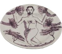 Hylton Nel (b.1941), a tinglaze dish with figural decoration, initialled to the underside. Dia.