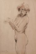 Anthony Devas (1911-1958), signed black ink on paper, nude study, titled 'Female Torso'. Christie'