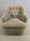 Tub armchair, Victorian style in deep buttoned upholstery. H.84cm x W.77cm x D.82cm