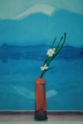 Mount Fuji and Flowers, David Hockney Metropolitan Museum of Art poster, framed and glazed. H.95 W.