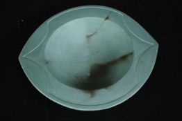 Antonia Salmon (B.1959), a shallow glazed stoneware bowl, incised mark to underside. L.31 W.28cm.