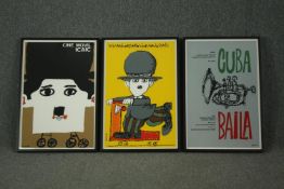 A collection of three original Cuban cinema posters in John Jones custom frames. H.71 W.51cm. (