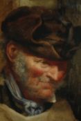A 19th century watercolour, portrait study, monogrammed, framed and glazed. H.38 W.32cm.