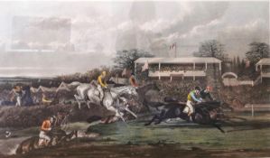 A framed and glazed print titled 'McQueens Steeple Chasings' of a painting by A. W. Neville (1895-