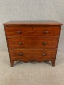 Chest of drawers, 19th century mahogany on swept bracket feet. H.90 W.95 D.49cm.