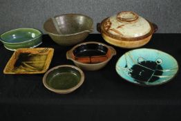 A collection of studio pottery stoneware items, bowls etc. H.17 Dia.34cm. (largest).