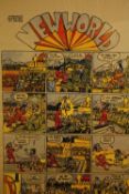 The New World, framed and glazed vintage comic strip, signed and inscribed. H.63 W.47cm.