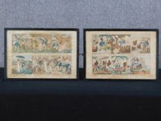 A pair of early 19th century hand coloured etchings, The Adventures of Johnny Newcome (in the West
