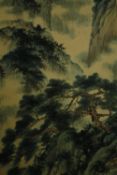 A large hand painted Japanese wall hanging, signed. L.200 W.60cm.