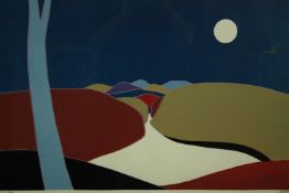 A framed and glazed limited edition lithograph, abstract landscape, indistinctly signed and
