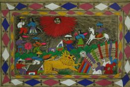 A watercolour and ink drawing, Indo Persian hunting scenes, indistinctly signed, framed and