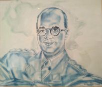 A framed and glazed original watercolour and pencil purported to be of Glenn Miller in uniform circa